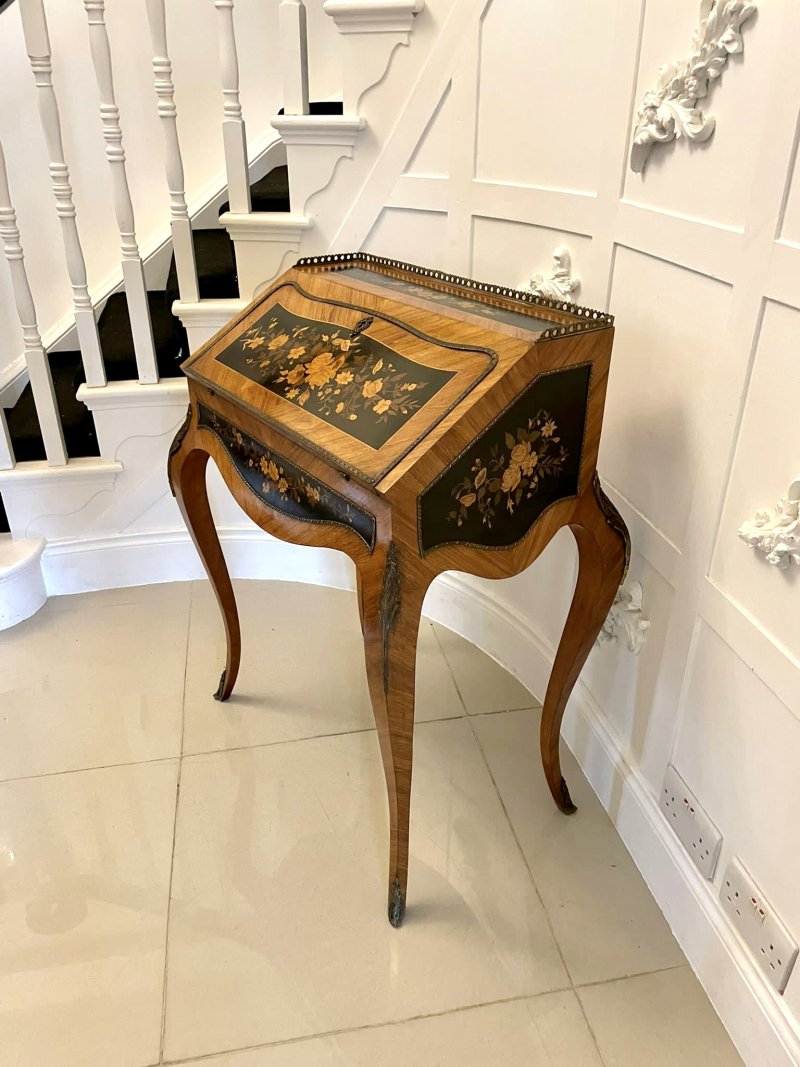 Antique Victorian Quality Satinwood Freestanding Marquetry Inlaid French Bureau - Image 13